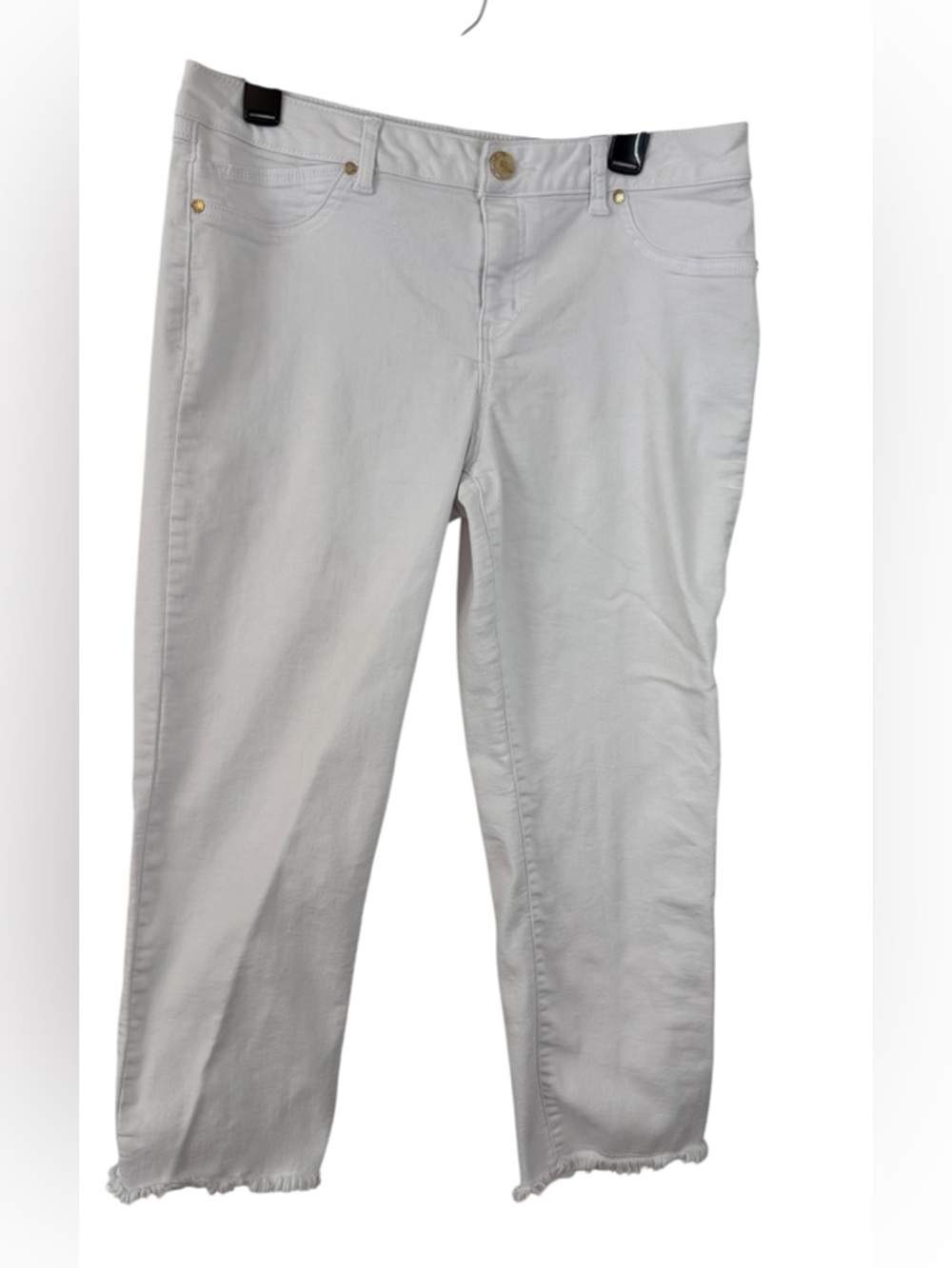 1822 Denim 3/4 Length Capri Jeans in White (Size 14)  raw frayed hem. (004)